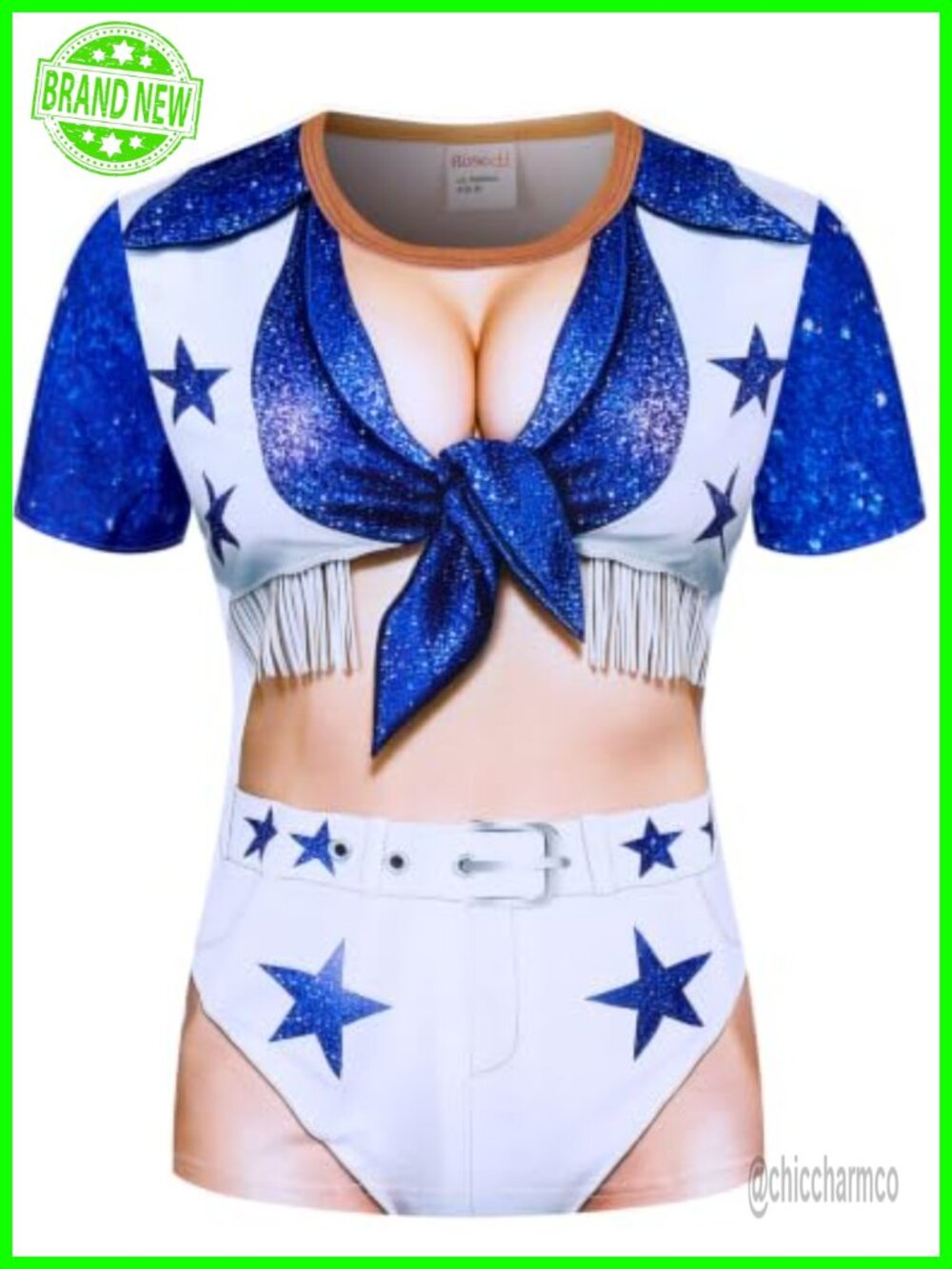 Roseelf Women's Halloween Cowboy Cheerleader Costume T-Shirt Short Sleeve